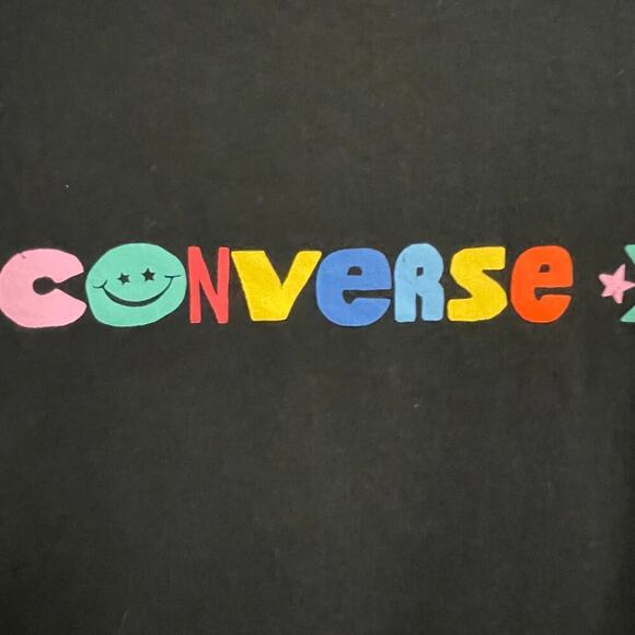 Converse Size Medium Black Tee Unisex Colorful Logo Graphic Short Sleeve - Picture 2 of 3